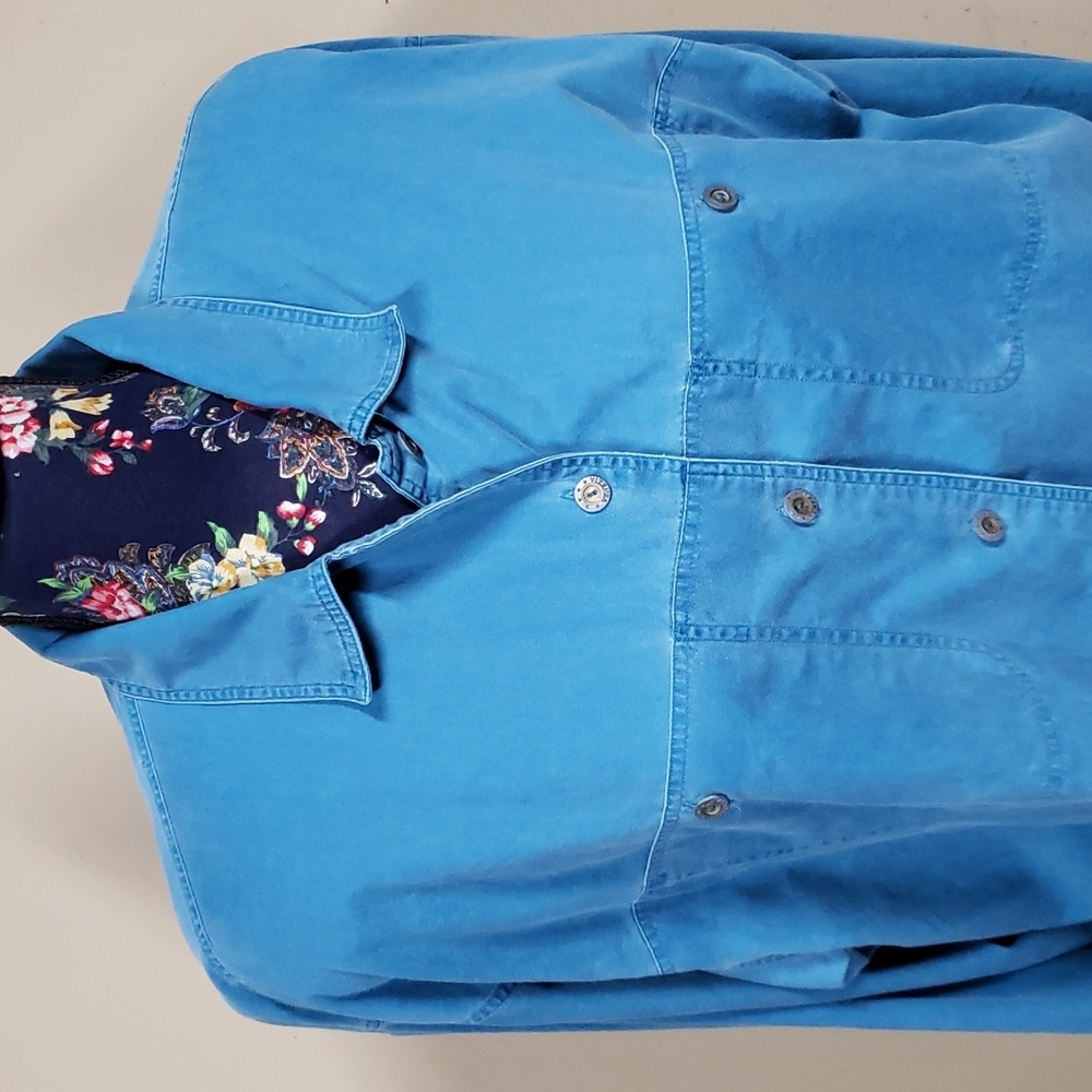 ** 3/$25 **VENEZIA vintage 80s cotton blouse shirt: shoulder pads, pockets 18/20